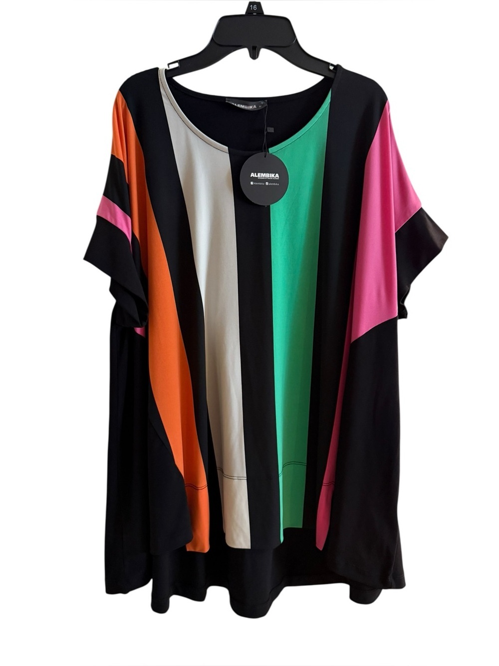 Alembika Rainbow Stripe Stretchy Short Sleeve Oversized Top